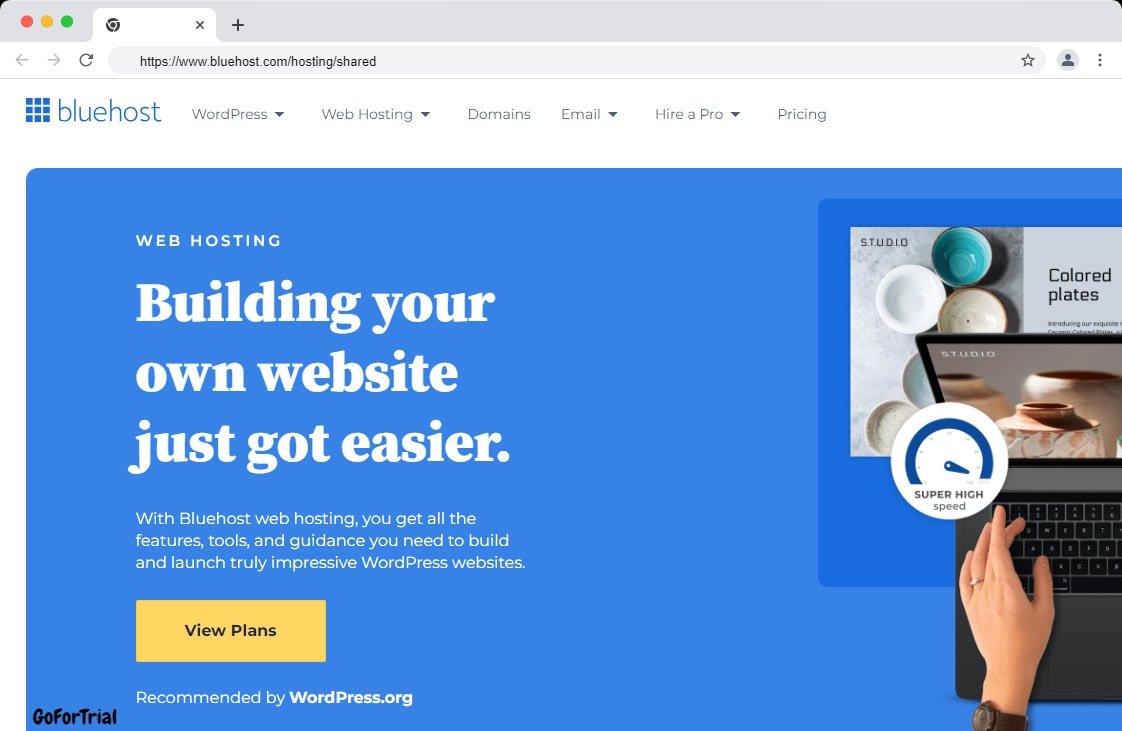 Web Hosting Free Trial 2026, Start a Hosting Trial for upto 60 Days Without Credit Card 1 Bluehost Homepage