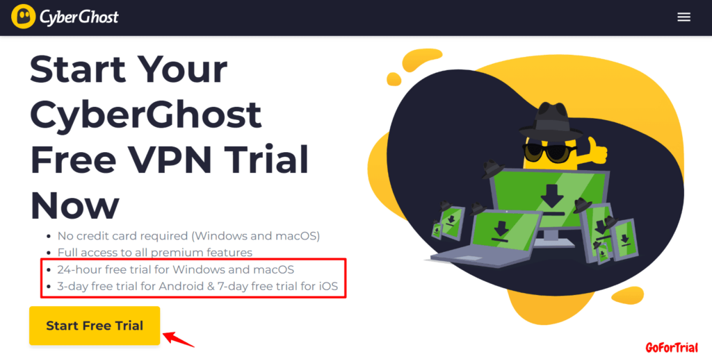 15 Best VPN Free Trials in 2026: Try Risk-Free for 30 Days Without Credit Card 4 CyberGhost Free-VPN-Trial-No-Tricks-No-Credit-Card--VPN