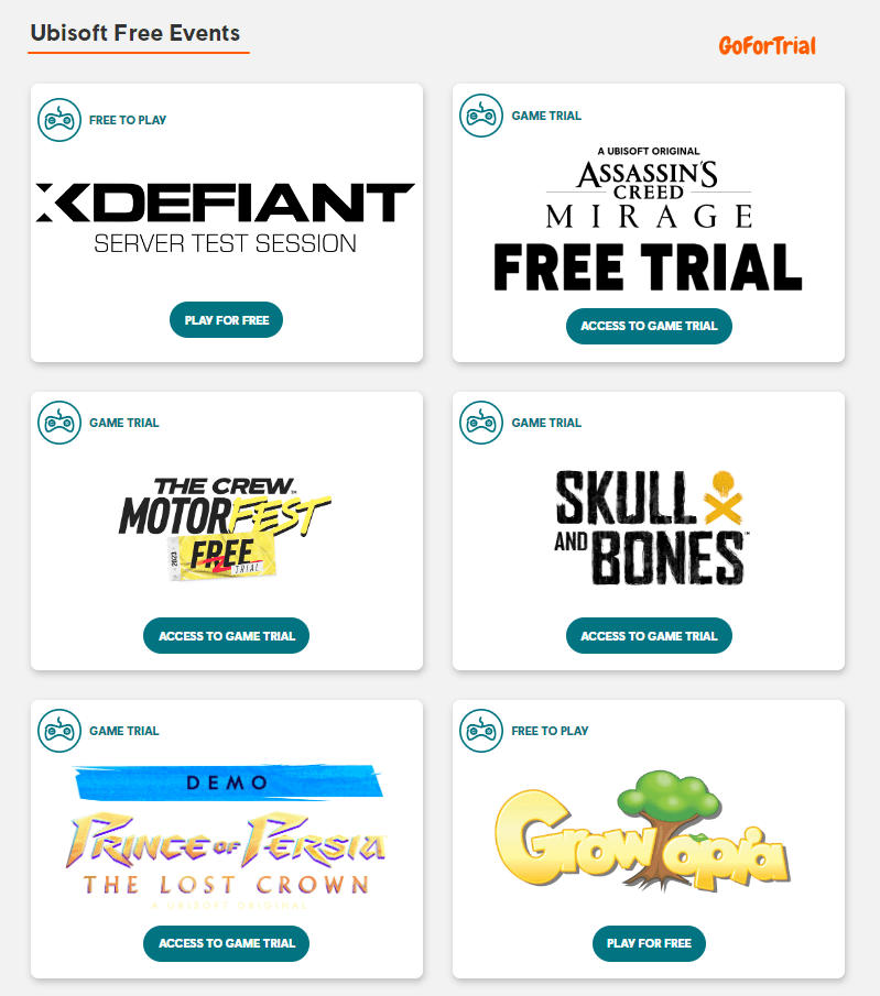 Ubisoft Free Trial Games