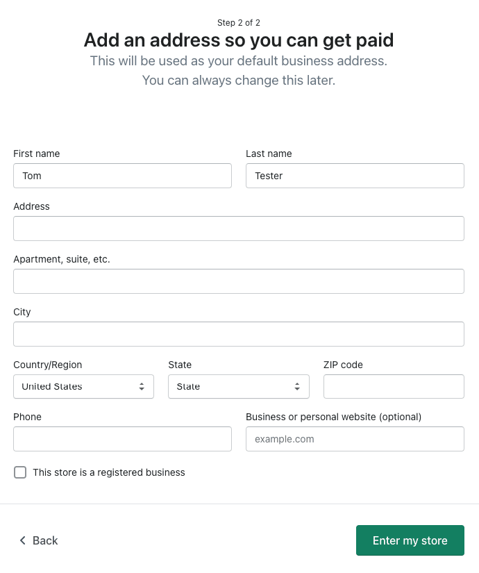 Form Step 2 Shopify Trial Details