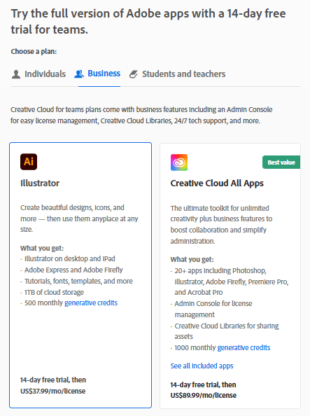 Adobe Illustrator Free Trial, Get Premium Trial Up To 21 days 4 Adobe-Illustrator-Pricing-Plan