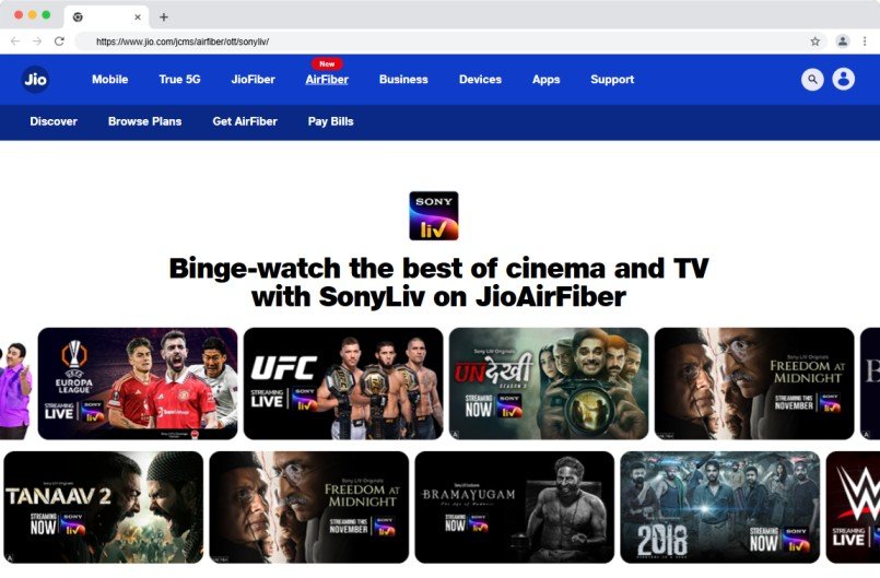 Get SonyLiv Trial with Jio Fiber