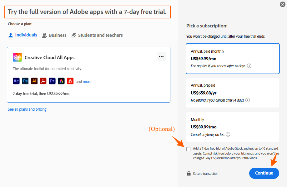 Adobe Creative Cloud Individual Plan Trial