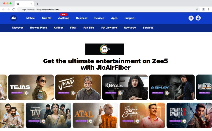 Get Zee 5 with JioFiber plans