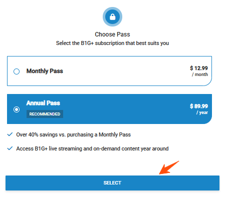 select a monthly or annual pass of BTN Plus